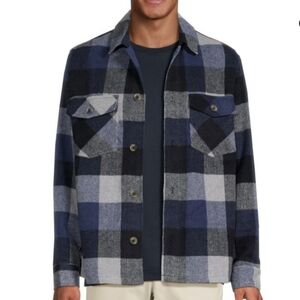 Hedge Blue Plaid Twill Shirt Jacket size L